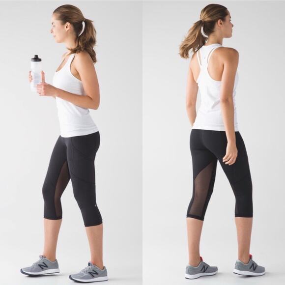 Lululemon Women Black Mesh Luxtreme Ruched Waist Outrun 17" Crop Pant W6HFYS 6 - Picture 8 of 9